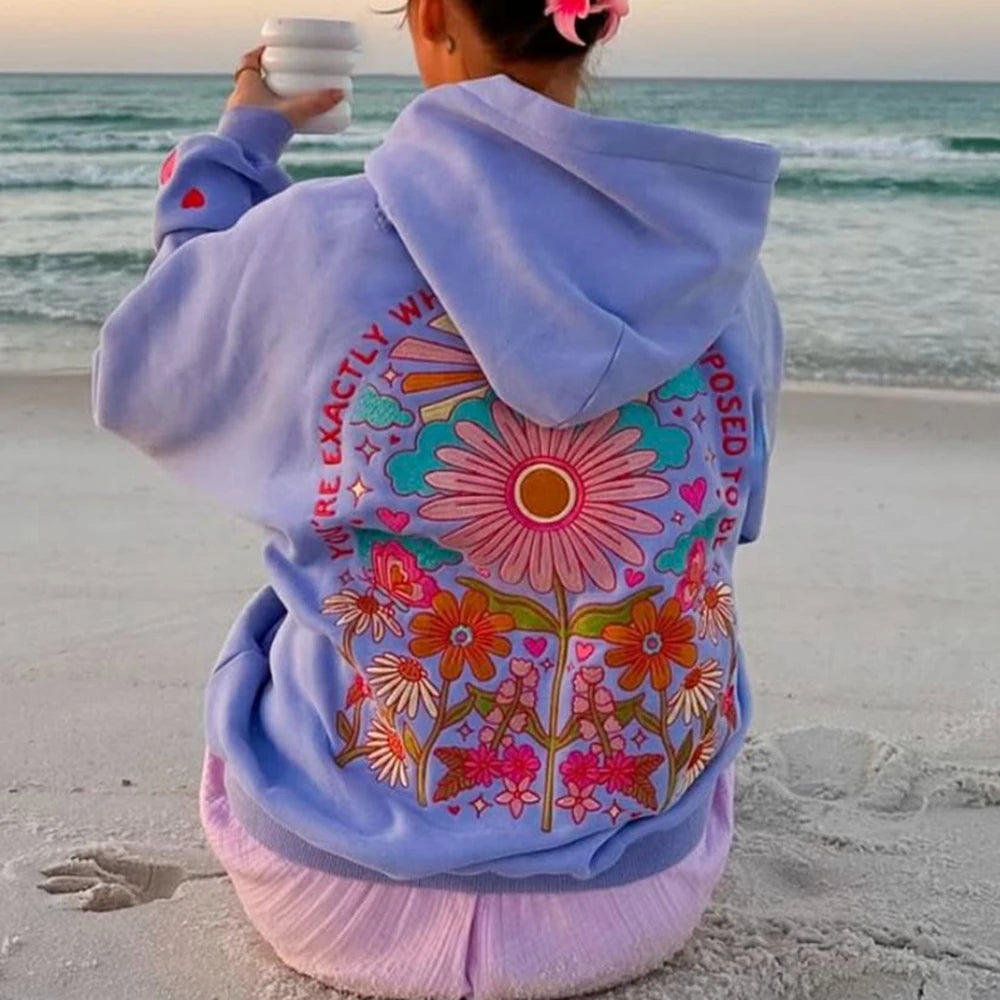 Hooded Sweatshirt with Floral Embroidery