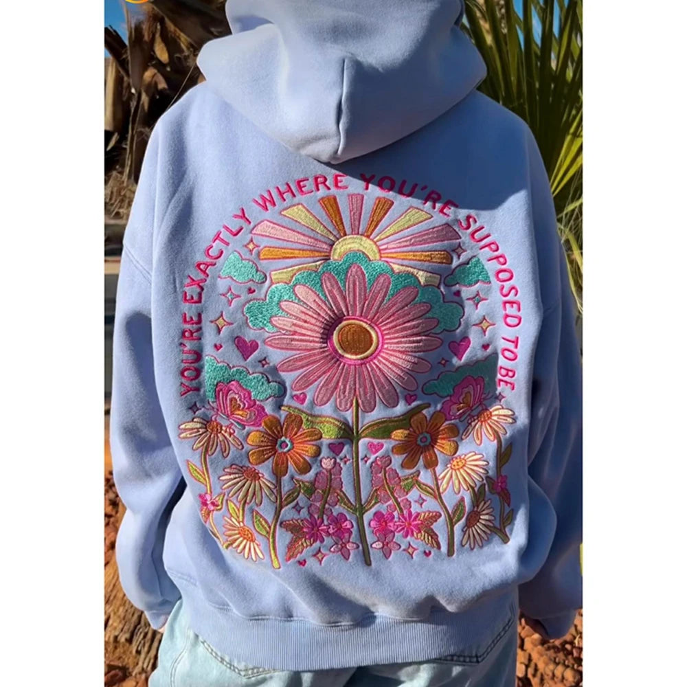 Hooded Sweatshirt with Floral Embroidery
