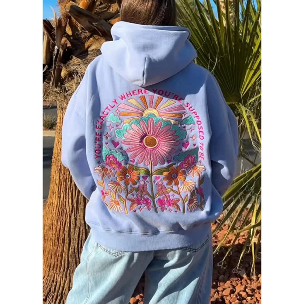Hooded Sweatshirt with Floral Embroidery