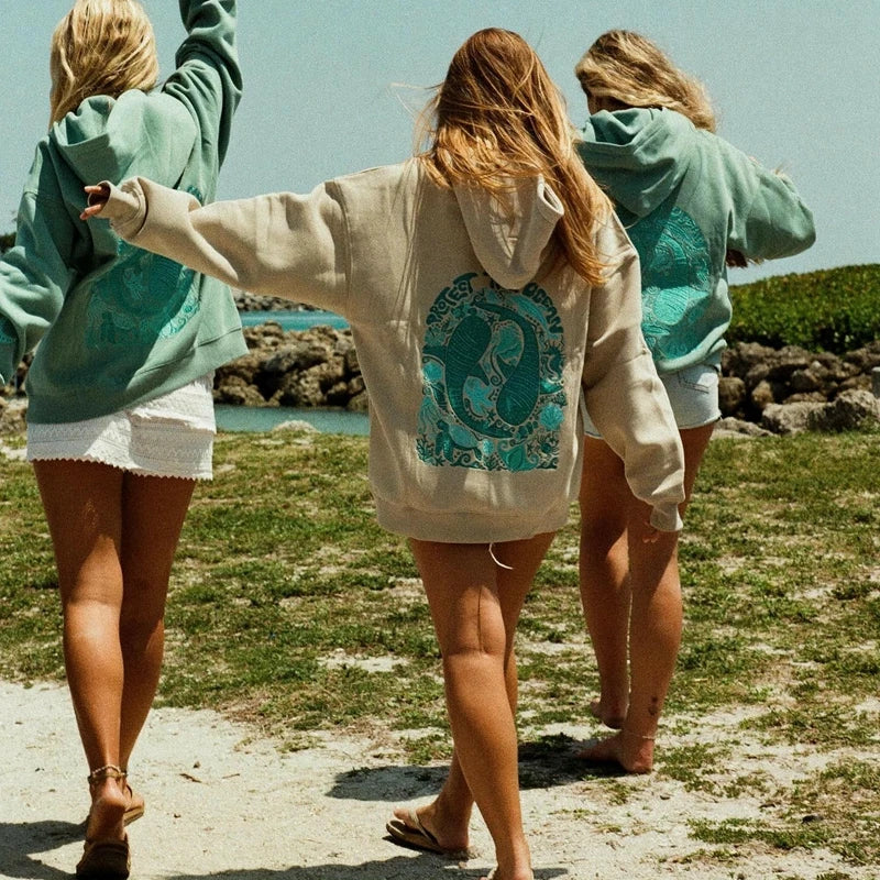 Hooded Sweatshirt with Coastal Embroidery