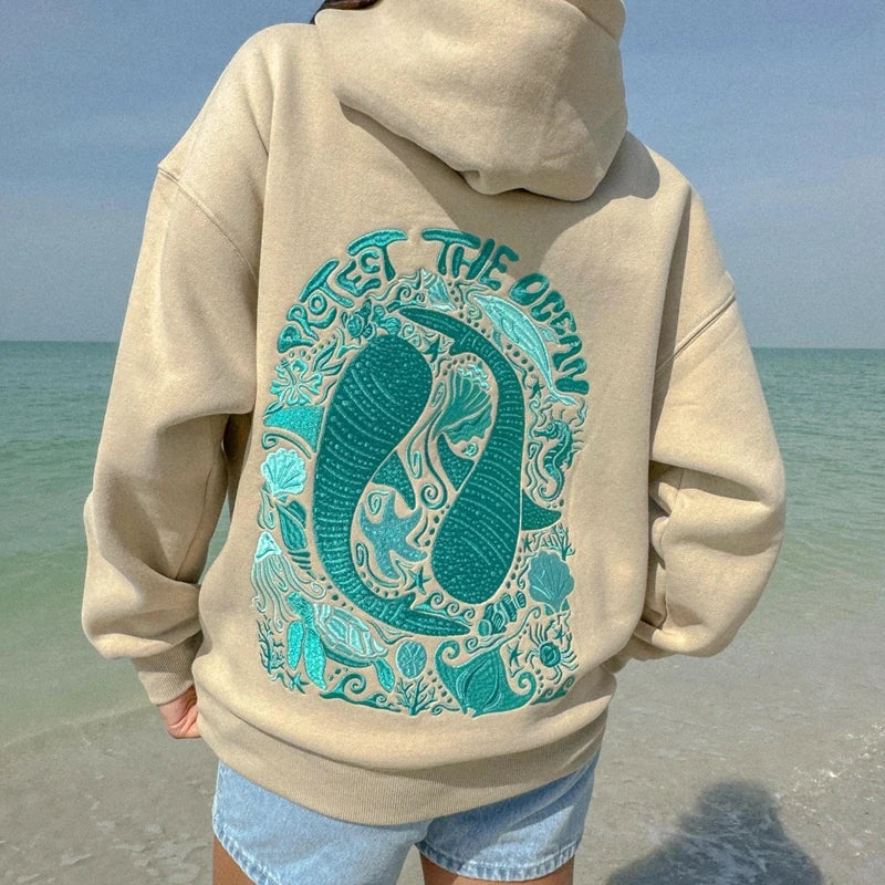 Hooded Sweatshirt with Coastal Embroidery