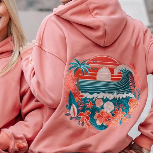 Sweatshirt com Capuz e Bordado Pôr do Sol