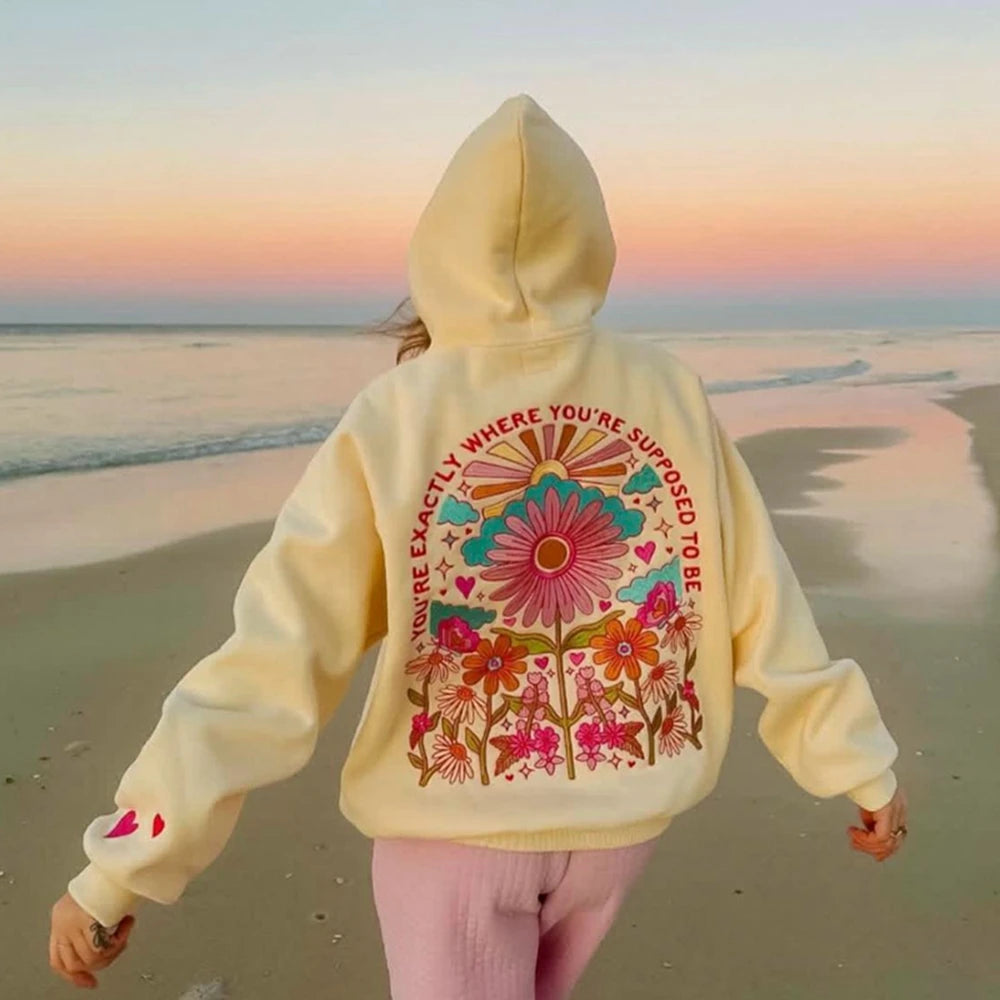 Hooded Sweatshirt with Floral Embroidery